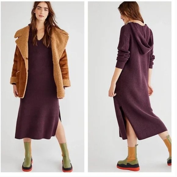 Free People Dresses & Skirts - Free People Beach Claudia Midi Sweater Ribbed Dress Plum Size XS NWOT